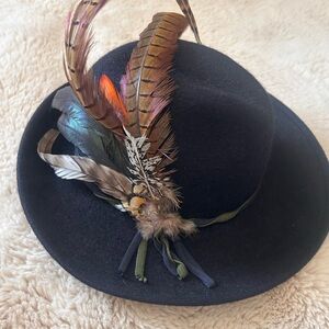 EUC 100% Wool Vintage Austrian Irchler Hut Navy Feathered Fedora